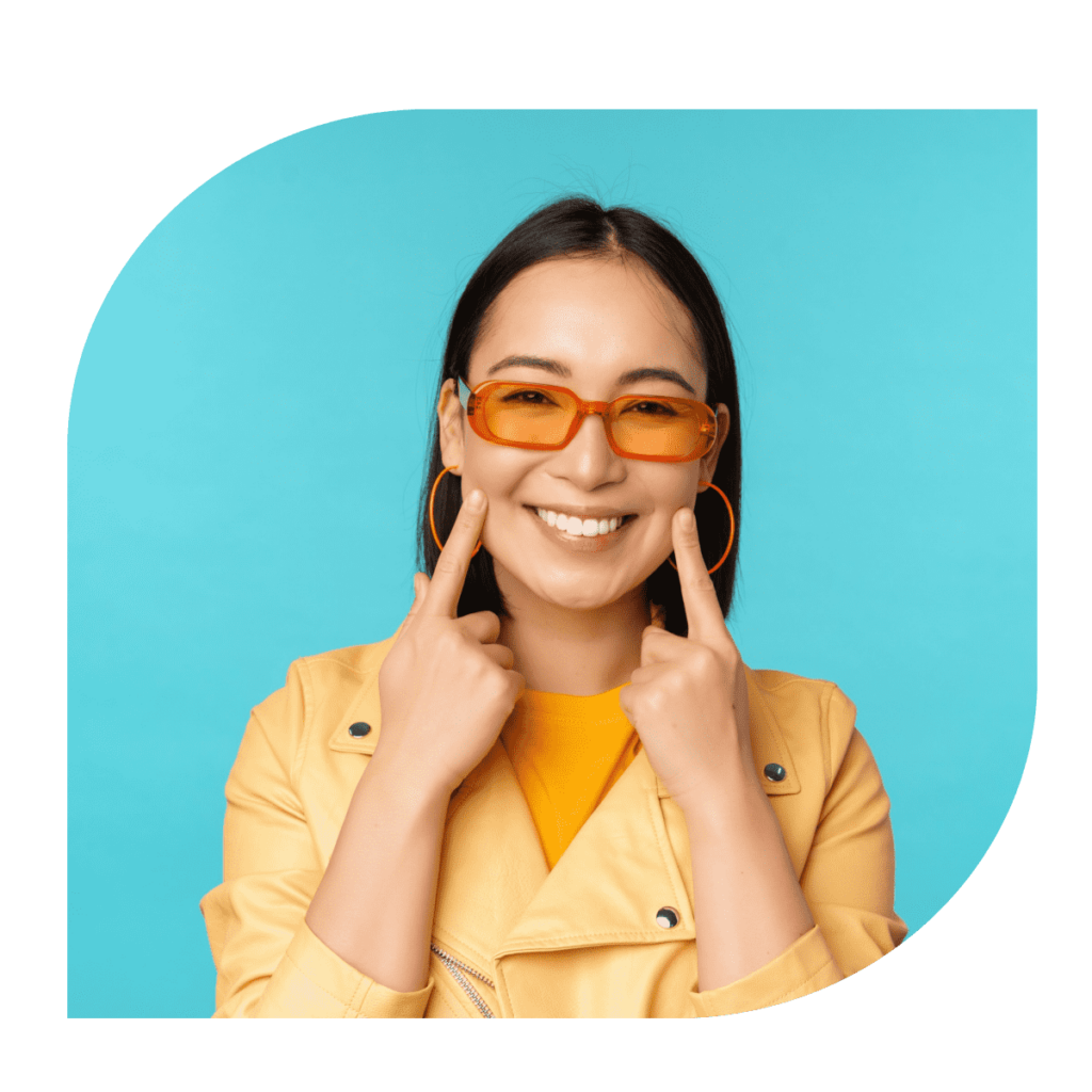 close-up-portrait-asian-young-woman-sunglasses-smiling-looking-romantic-standing-happy-blue-background